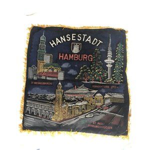 Vintage Hamburg Germany velvet pillow cover Fringe St. Pauli Landungsburcken
